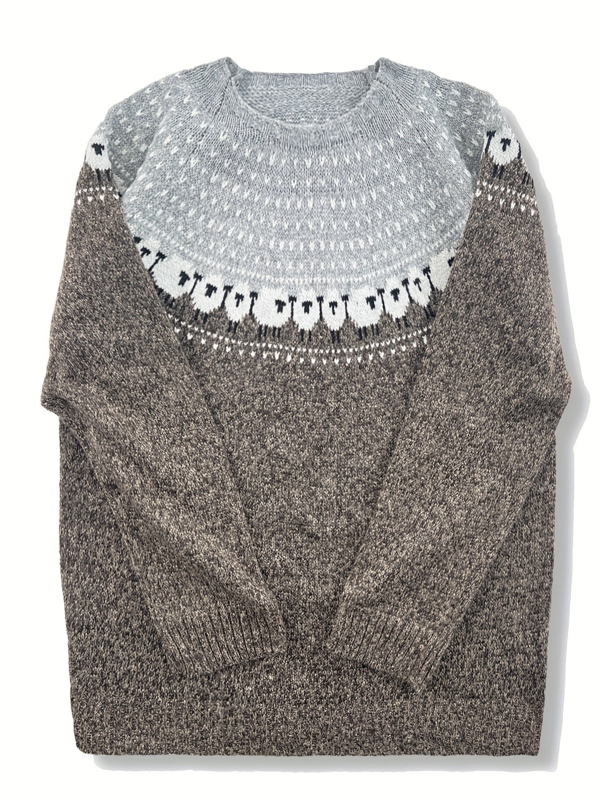Women's Sheep Jacquard Yoke Casual Jumper in Taupe