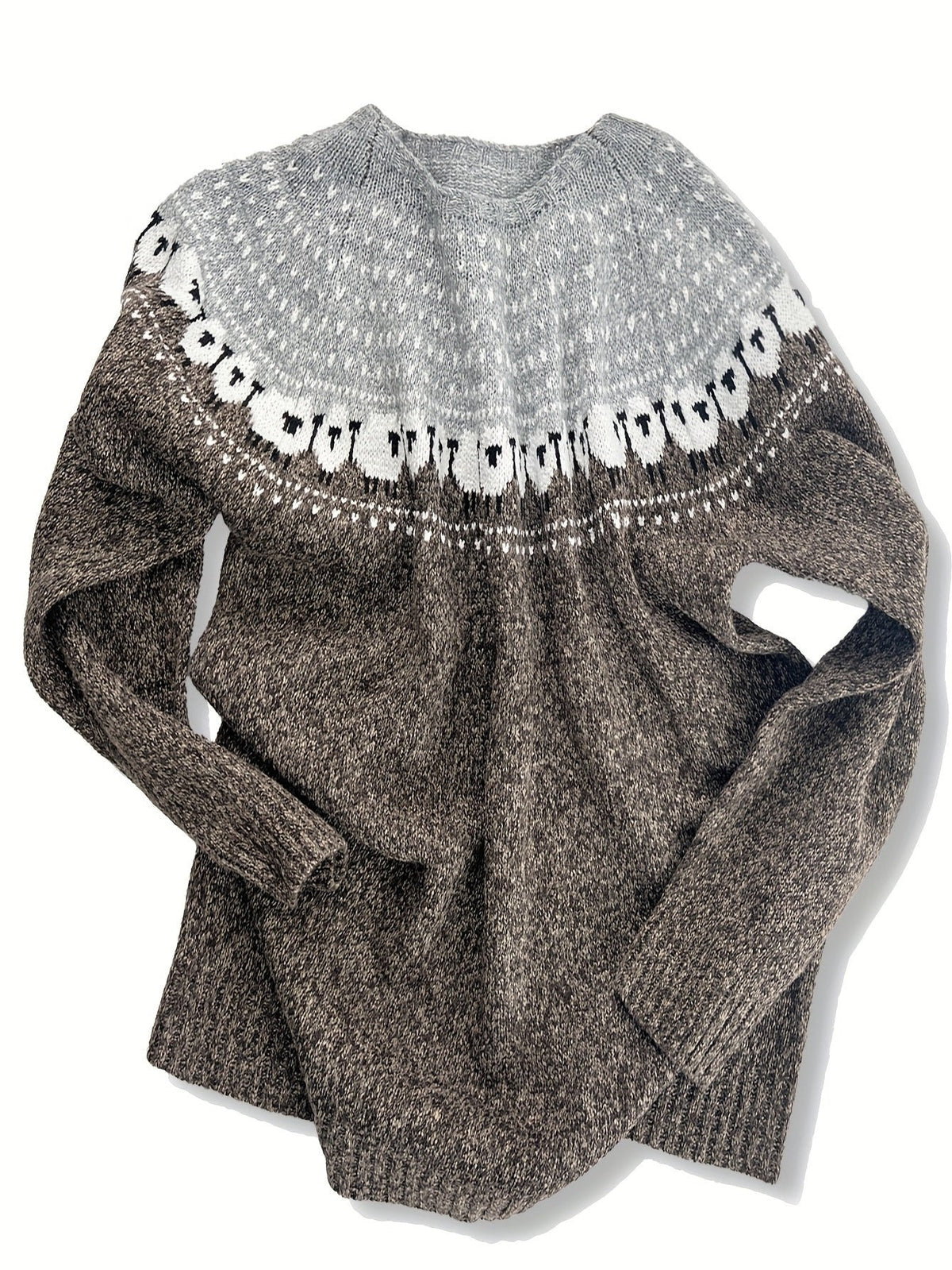 Women's Sheep Jacquard Yoke Casual Jumper in Taupe