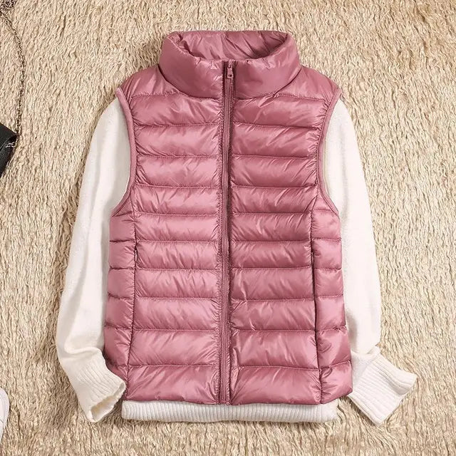 Women's Stand-Collar Zip-Front Casual Gilet in Dusty Rose