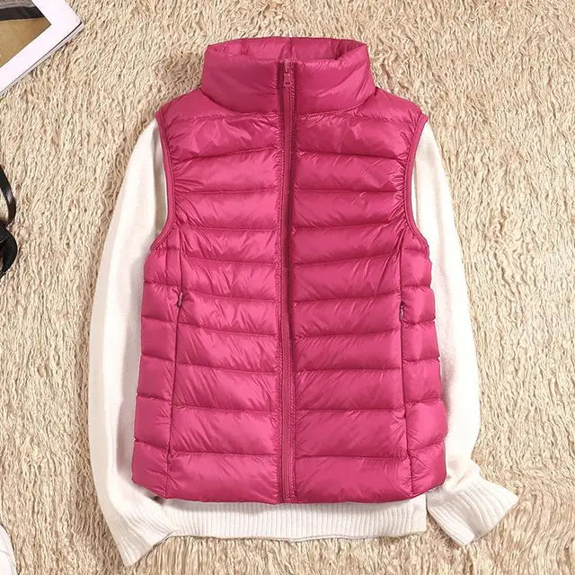 Women's Stand-Collar Zip-Front Casual Gilet in Fuchsia