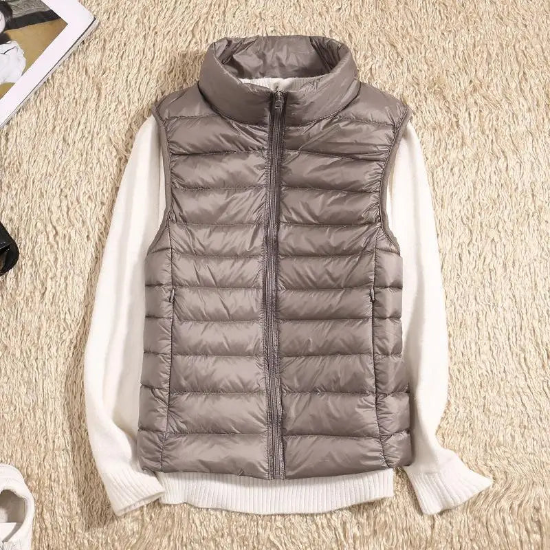 Women's Stand-Collar Zip-Front Casual Gilet in Taupe