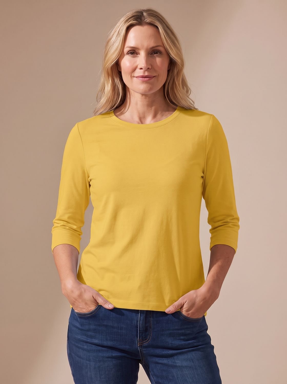 Women's Crew-Neck Casual T-Shirt in Mustard