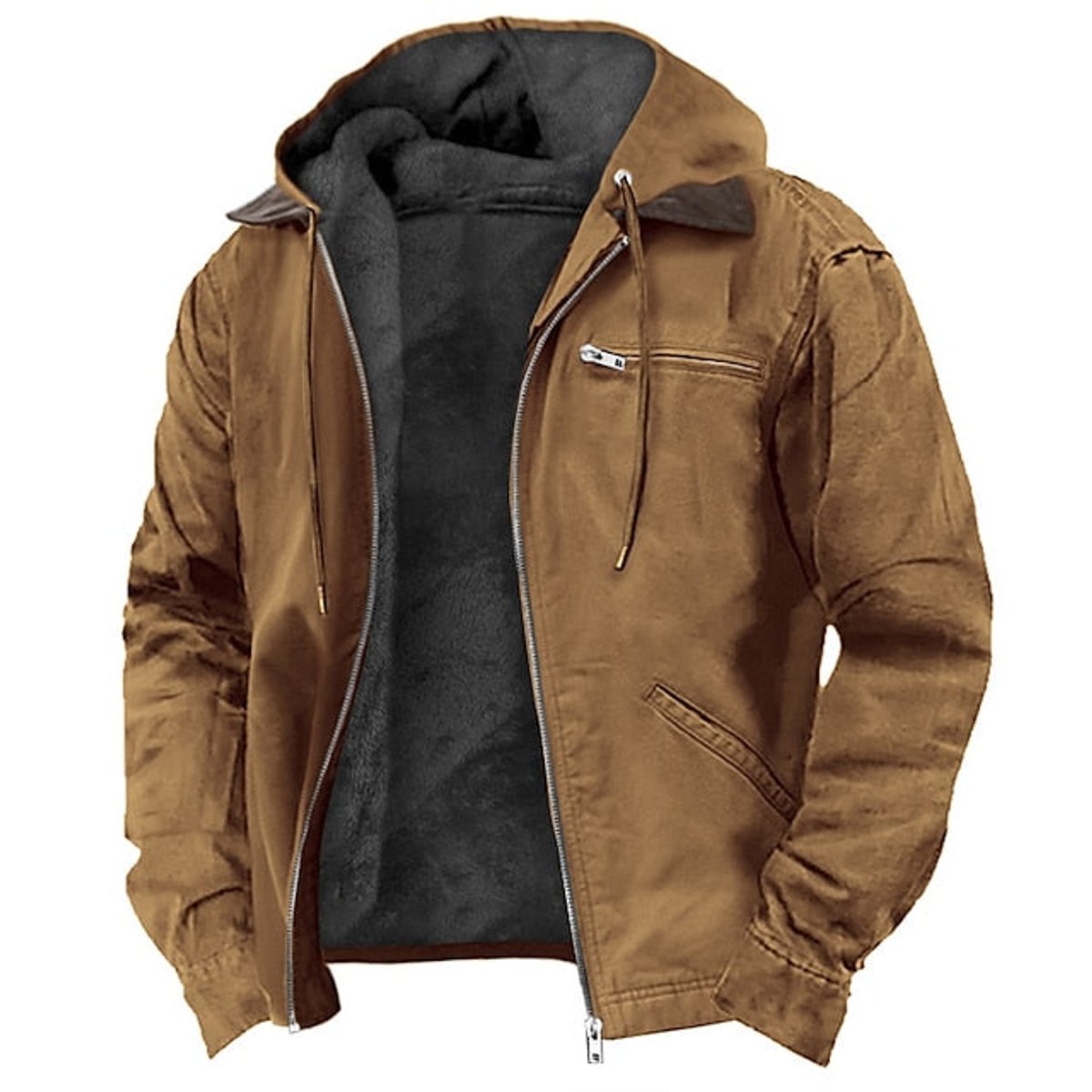 Women's Hooded Zip-Front Casual Jacket in Camel