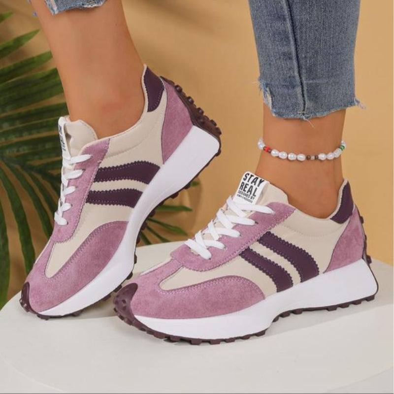 Women's Orthopaedic Striped Casual Trainers in Lilac