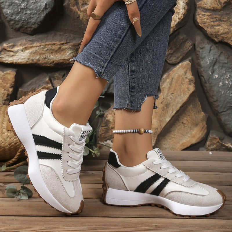 Women's Orthopaedic Striped Casual Trainers in White