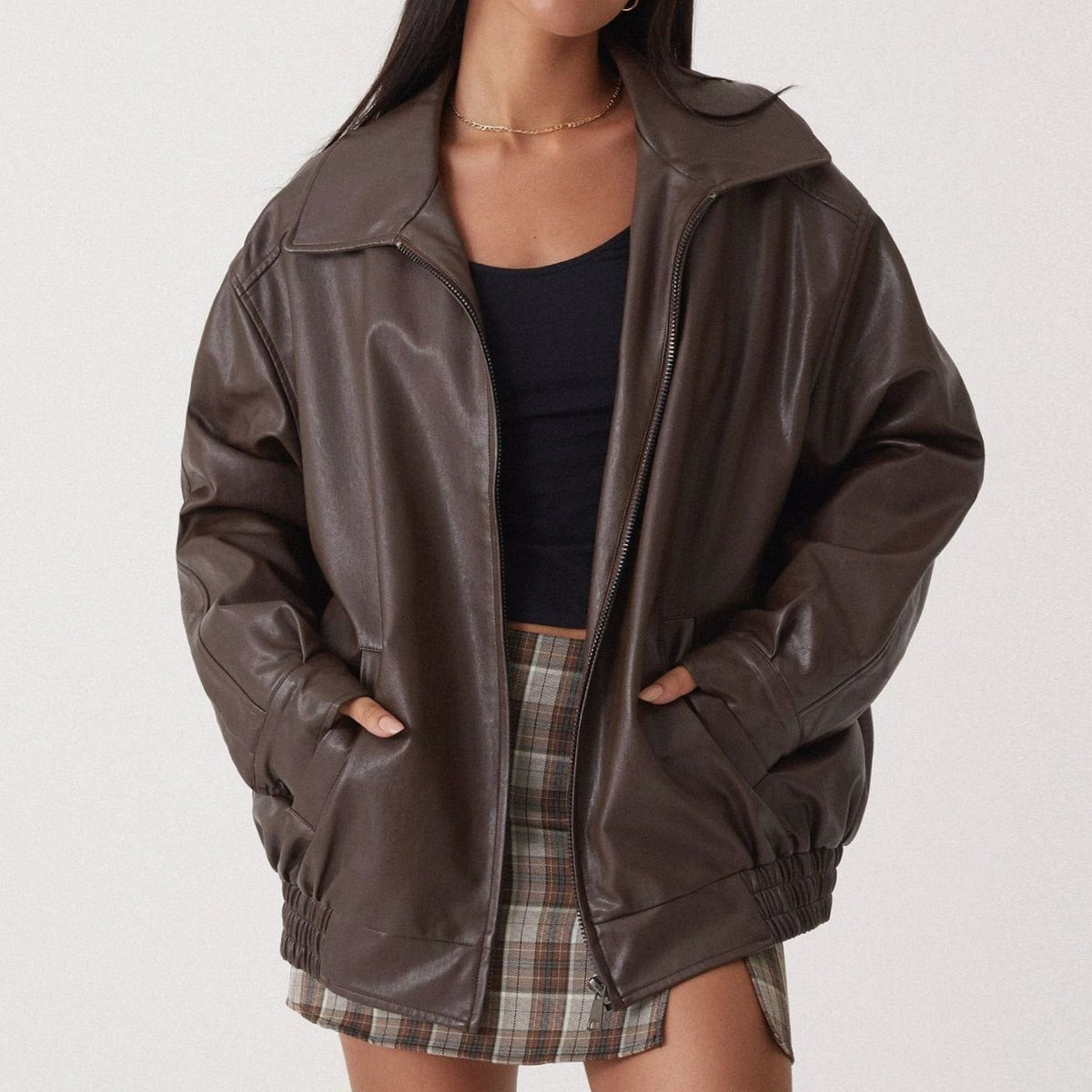 Women's Oversized Casual Jacket in Brown