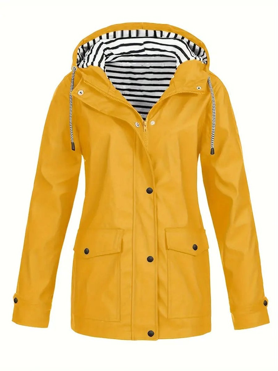 Women's Hooded Zip-Front Casual Coat in Mustard