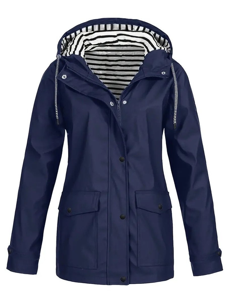 Women's Hooded Zip-Front Casual Coat in Navy