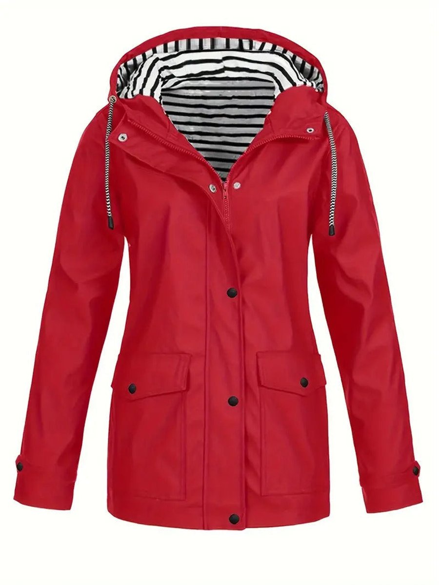 Women's Hooded Zip-Front Casual Coat in Red
