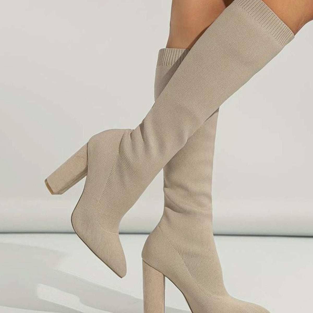 Women's Orthopaedic Sock Evening Knee High Boots in Beige