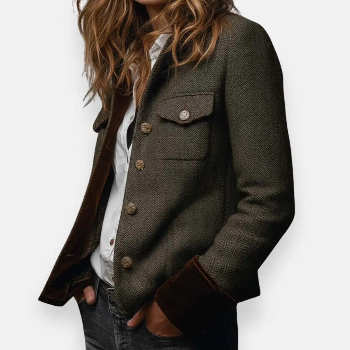 Women's Button-Front Casual Jacket in Olive