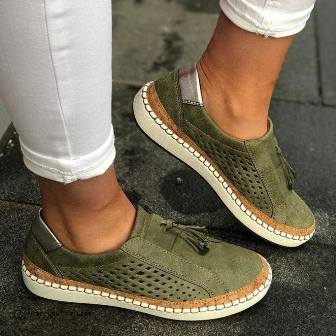 Women's Orthopaedic Slip-On Casual Trainers in Olive