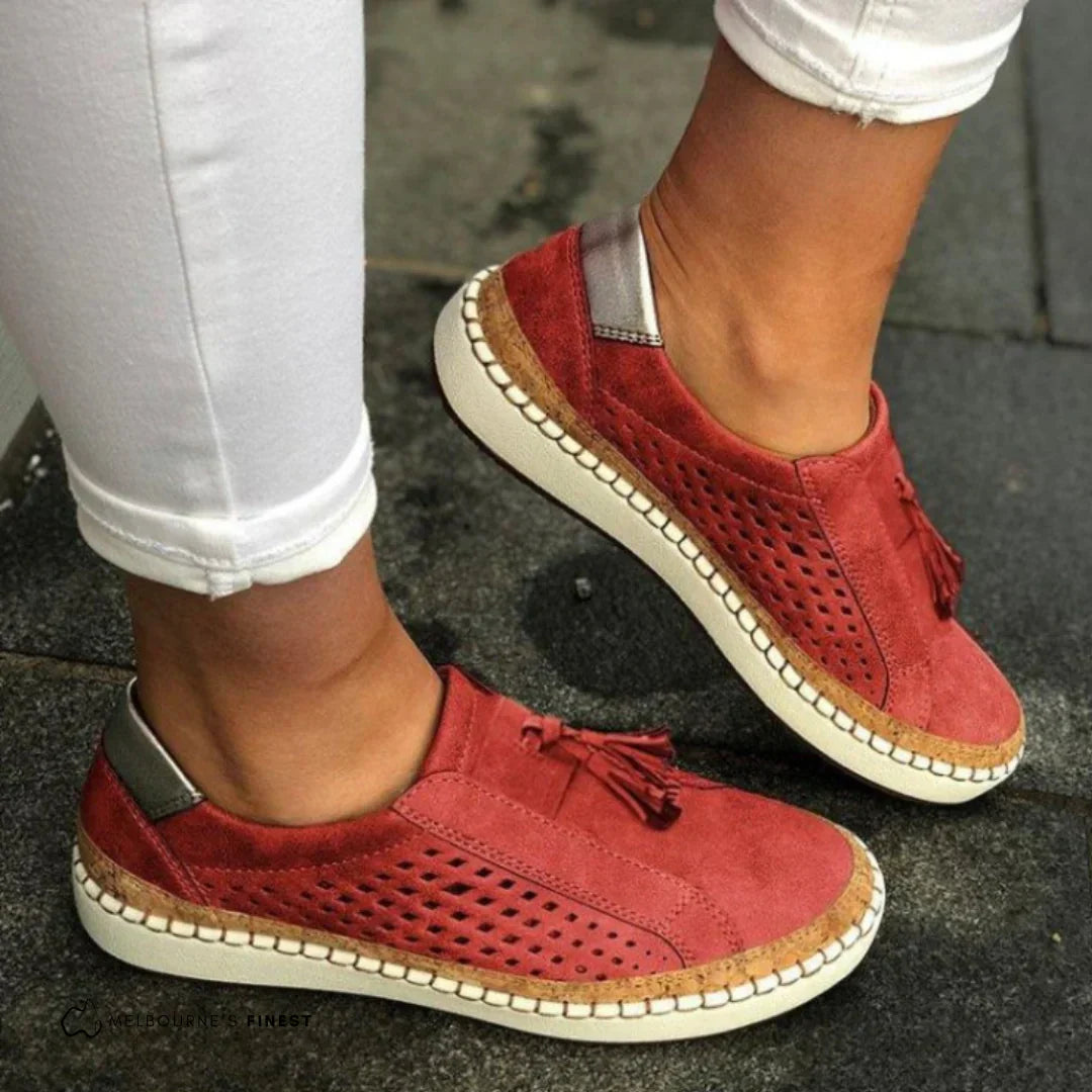 Women's Orthopaedic Slip-On Casual Trainers in Red