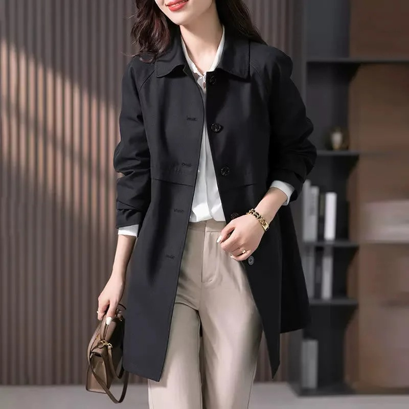 Women's Button-Front Casual Coat in Black
