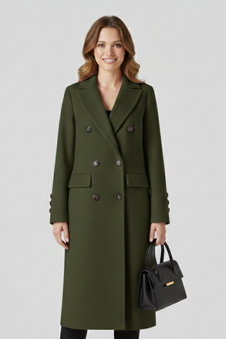 Women's Double-Breasted Workwear Coat in Olive