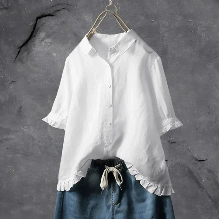 Women's Ruffle-Trim Casual Shirt in White