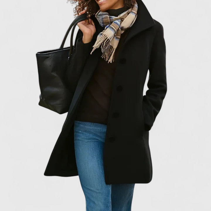 Women's Button-Front Casual Coat in Black