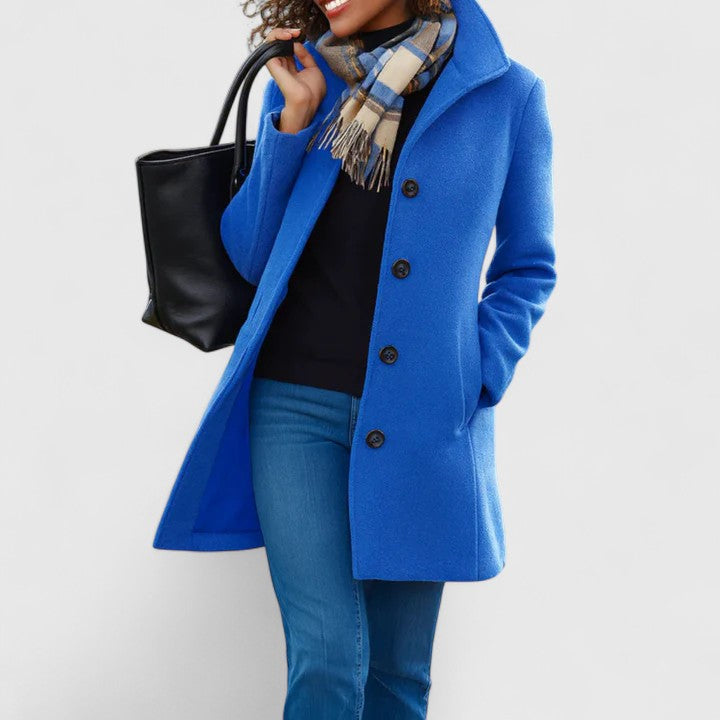 Women's Button-Front Casual Coat in Blue