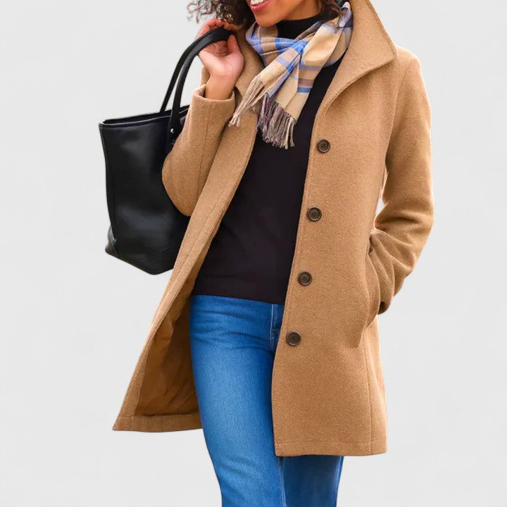 Women's Button-Front Casual Coat in Camel