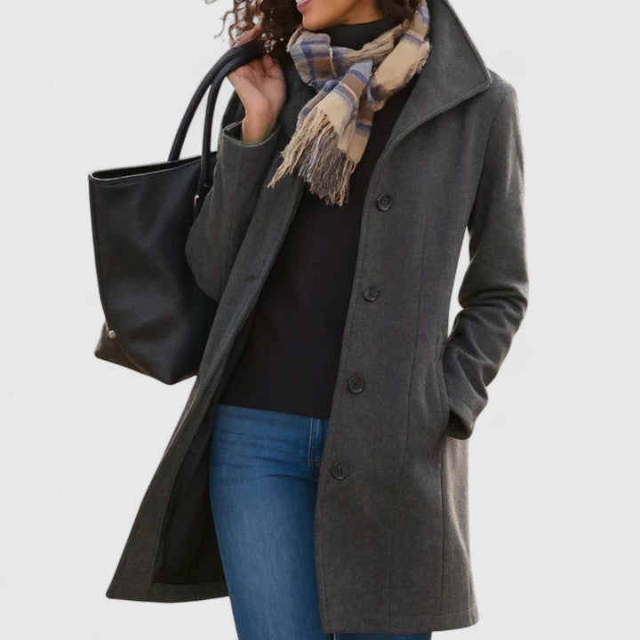 Women's Button-Front Casual Coat in Dark Grey