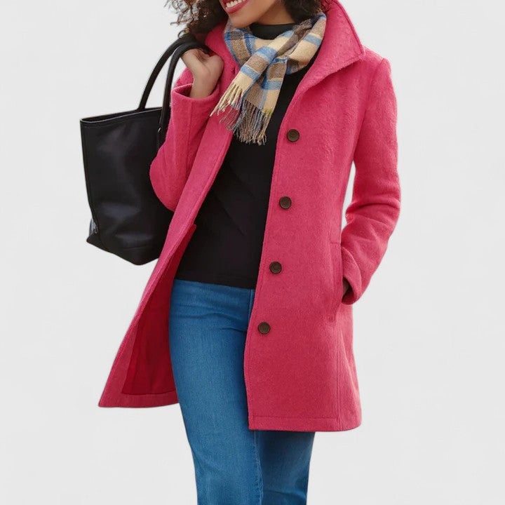 Women's Button-Front Casual Coat in Fuchsia