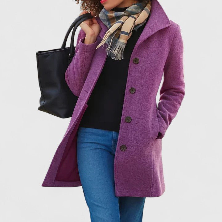 Women's Button-Front Casual Coat in Purple