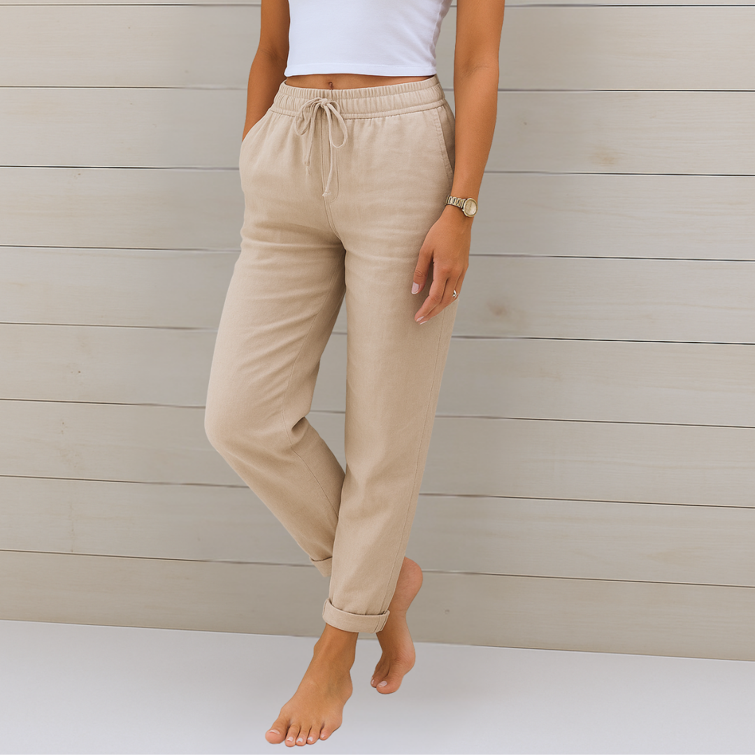 Women's Drawstring Casual Trousers in Beige