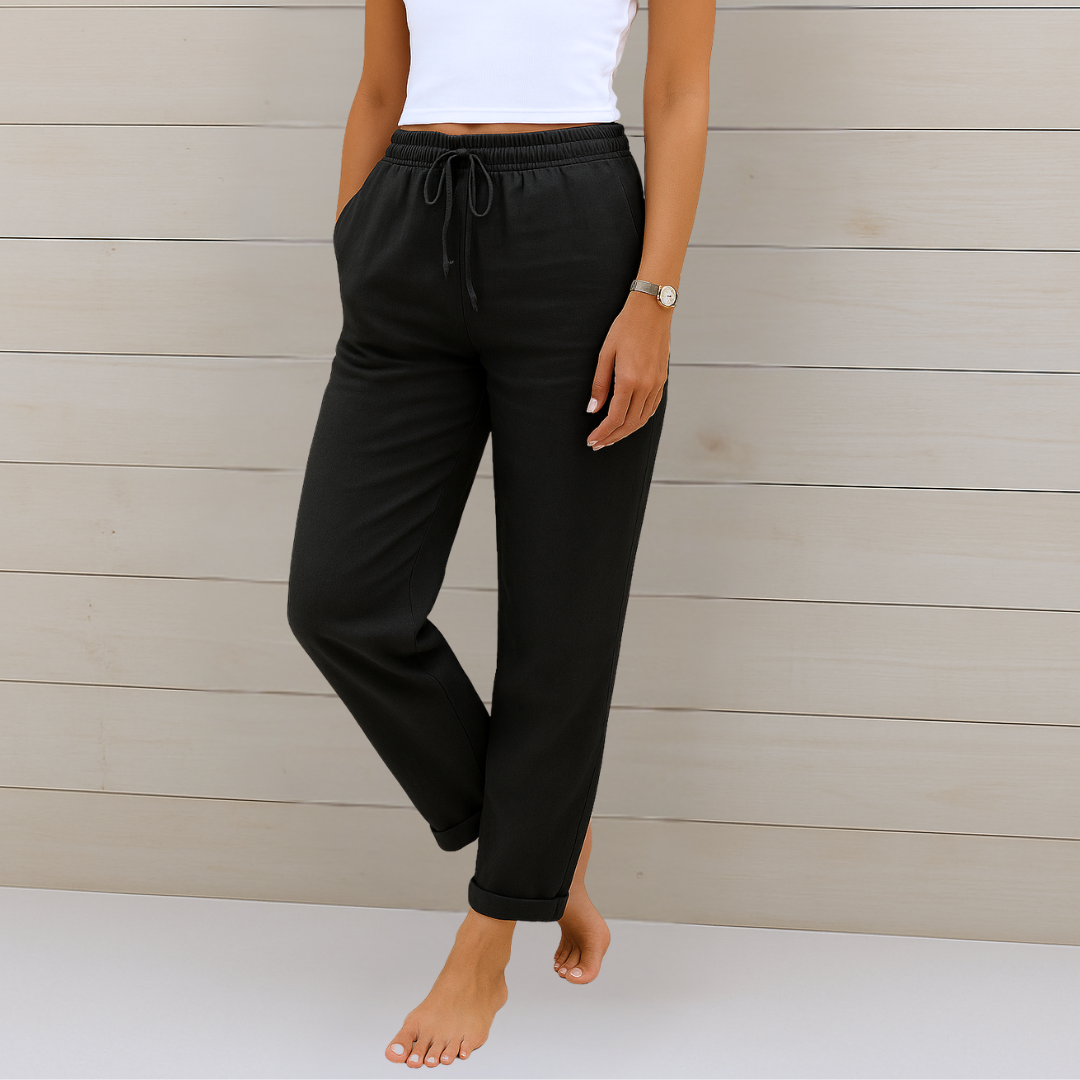 Women's Drawstring Casual Trousers in Black