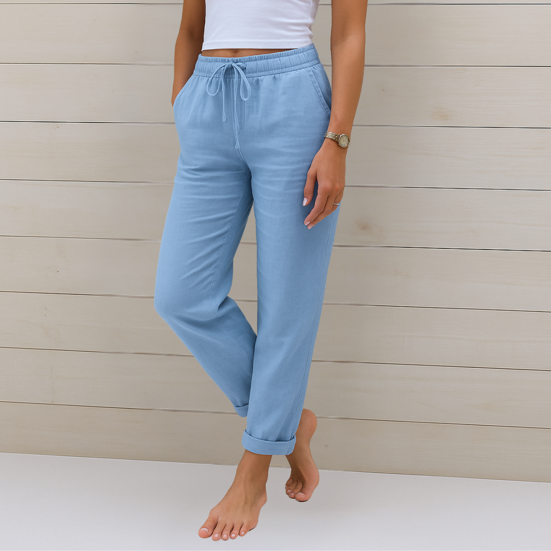 Women's Drawstring Casual Trousers in Light Blue