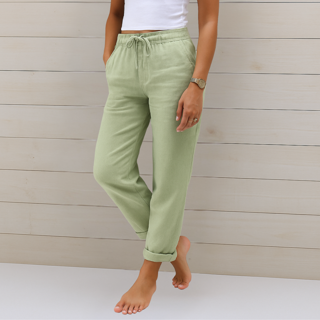 Women's Drawstring Casual Trousers in Sage