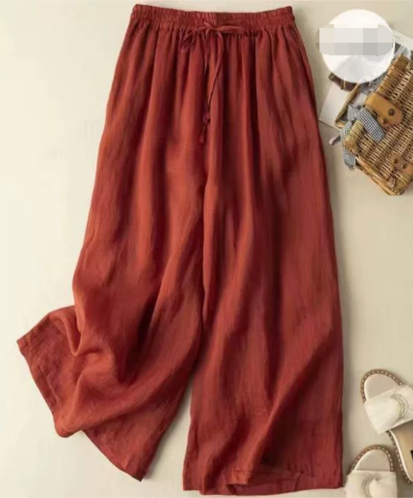 Women's Wide-Leg Casual Trousers in Brick Red