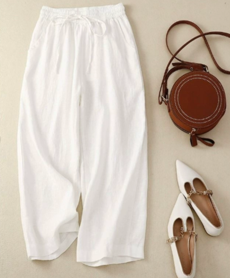 Women's Wide-Leg Casual Trousers in White