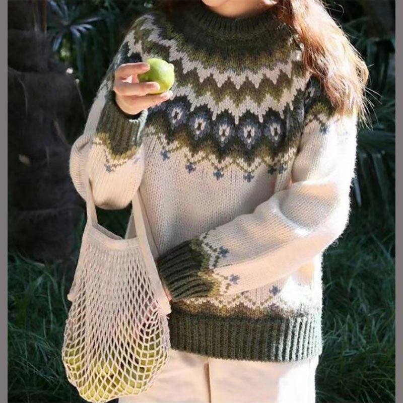Women's Patterned Casual Jumper in Beige