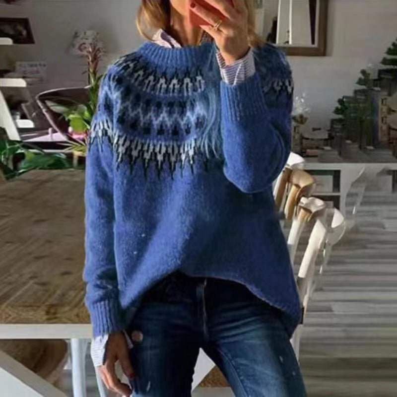 Women's Patterned Casual Jumper in Blue
